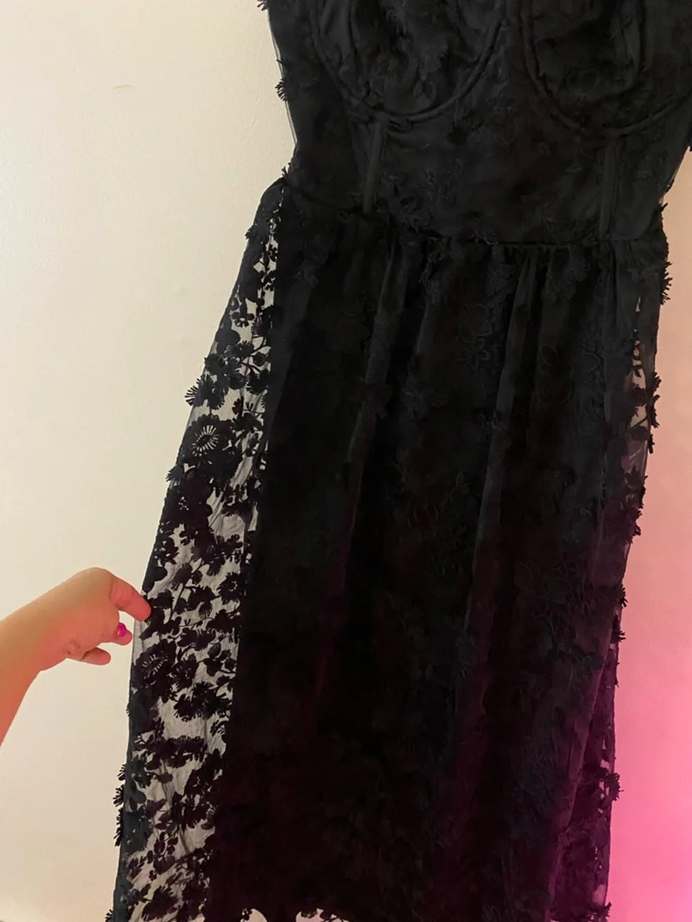 Lulus Quite Perfect Party Cocktail Black Lace embroidered strapless Midi Dress - Picture 8 of 12
